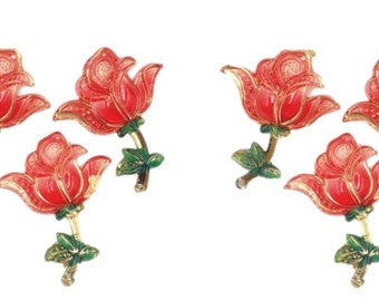 8pcs Colourful Resin Rose Embellishments for Sewing 2 Hole Red and Gold
