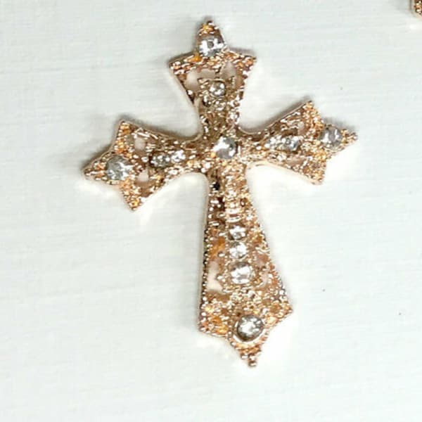 10pcs Rose Gold Diamante Rhinestone Cross Embellishments Flat Back with Sparkly Grade A Rhinestones