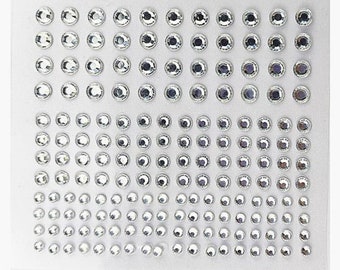 172Pcs 3 Sizes Clear Acrylic Gem Decorative Crystal Self Adhesive Sticker Sheet Embellishments 3mm, 4mm, and 5mm for Scrapbooking
