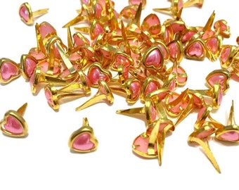 Mini Heart Pearl Brads For Crafts & Scrapbooking Gold With Rose Pink Pearl Center Brads 6mm Pack of 50