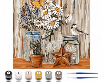 Daisy Vase Paint by Numbers Kit: Starfish Home Decor (16" x 20")
