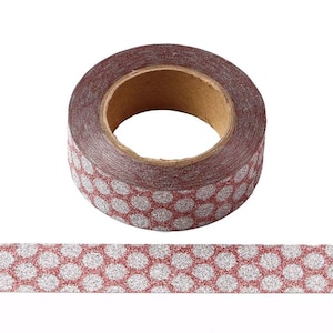 Ruban adhésif décoratif Washi adhésif décoratif à pois rouges et argentés, 15 mm x 10 mètres, respectueux de l'environnement