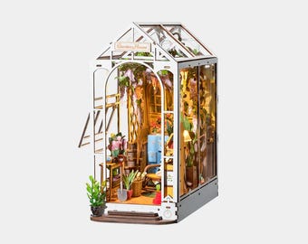 Holiday Garden House DIY Book Nook Kit - Miniature Bookshelf Insert Diorama with LED Lights | Handcrafted Garden Book Nook Gift