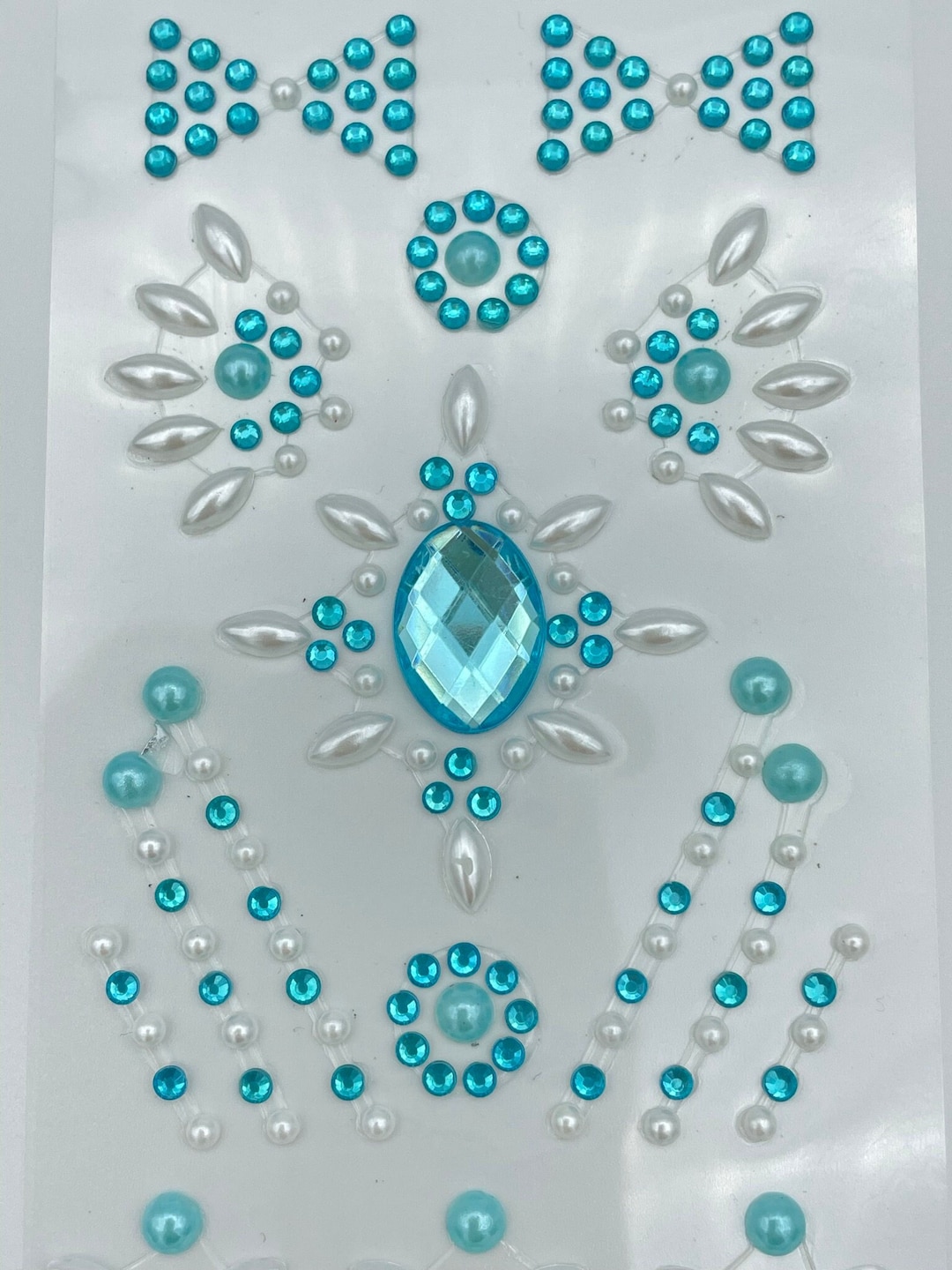 Assorted Blue Self Adhesive Acrylic Gems and Pearls Embossed Mini