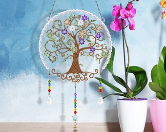 5D DIY Lebensbaum Sonnenfänger – Diamantmalerei Kit Mit Strass, Ca. 18,5x19 Cm, Zum Aufhängen