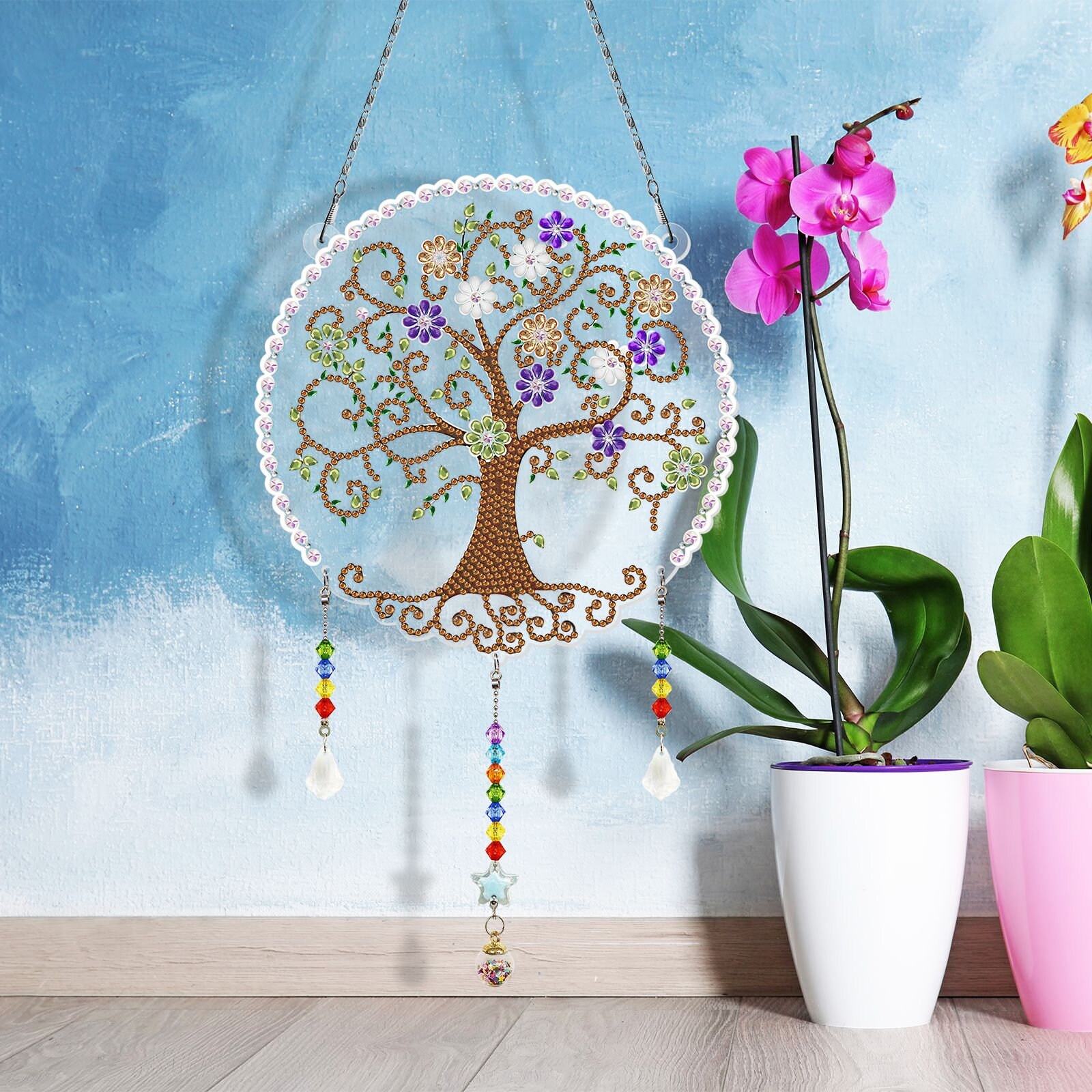5D DIY Lebensbaum Sonnenfänger – Diamantmalerei Kit Mit Strass, Ca. 18,5x19 Cm, Zum Aufhängen