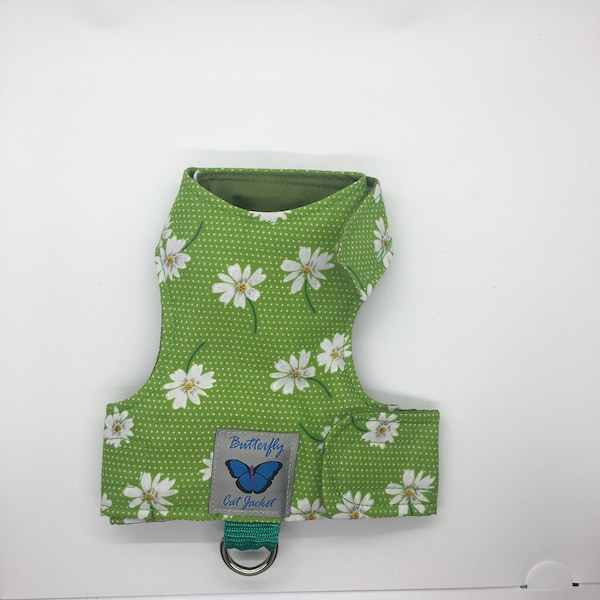 Escape proof "Butterfly Cat Jacket” Green Daisy walking harness, jacket, holster, vest