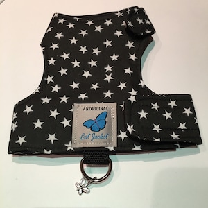 Escape proof Black mini star "Butterfly Cat Jackets" walking harness, jacket, holster, vest