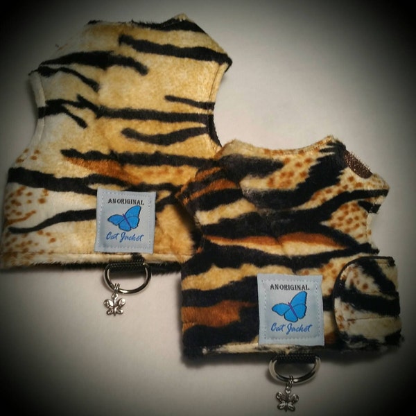 Escape proof when sized and fitted correctly, Faux Fur Tiger "Butterfly Cat Jackets" walking harness, jacket, holster, vest