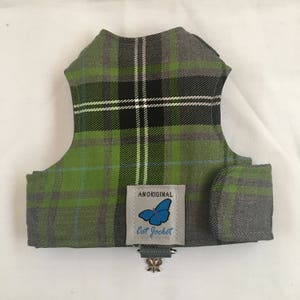 Escape proof "Butterfly Cat Jackets" Green/Grey Tartan walking harness, jacket, holster, vest