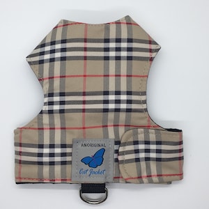 Escape proof "Butterfly Cat Jackets" Caramel Tartan  walking harness, jacket, holster, vest