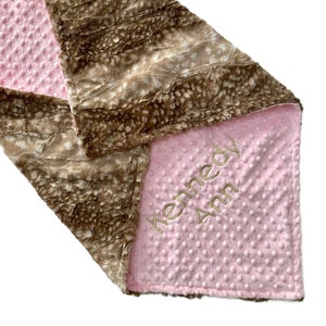 Personalized Minky Baby Blanket or Lovey, Fawn Lux Cuddle Print blanket, Baby Girl Blanket, Double Minky Baby Blanket, Woodland baby blanket