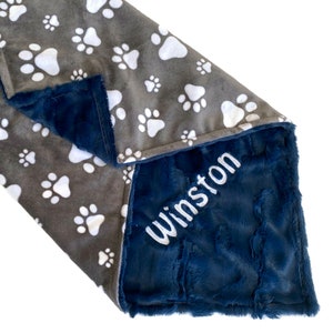 Personalized Gray Paw Print Minky Pet Blanket
