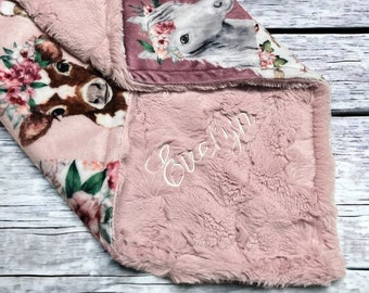 Personalized Cowgirl Minky Blanket or Lovey, Cowgirl Minky, Floral Cowgirl Blanket, Cowgirl Toddler Blanket, Baby horse and cow Blanket