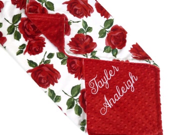 Red - Rose Kids Essentials Baby Boy Girl Personalised Red Blanket Embroidered Name
