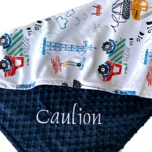 Personalized Construction Vehicle Child, Baby Blanket or Lovey, Dump Truck Minky Baby Blanket,  Baby Boy Construction Trucks Blanket