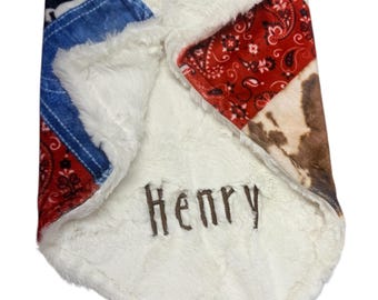 Personalized Western Minky Baby Blanket – Cowboy Nursery Decor