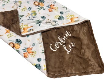 Personalized Minky Baby Blanket, Safari Lion, Newborn Gift