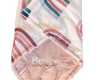 Personalized Pink Rainbow Minky Baby Blanket: Plush Nursery Decor