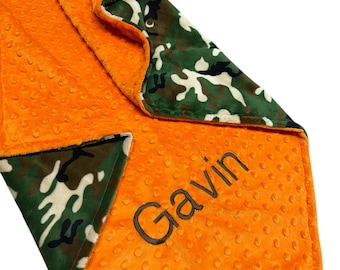 Personalized Camo Minky Baby Blanket - Custom Name, Soft Plush Fabric