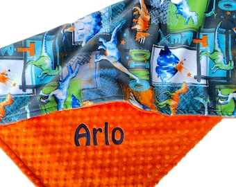Personalized Dinosaur Minky Baby Blanket - Custom Lovey, Stroller Blanket