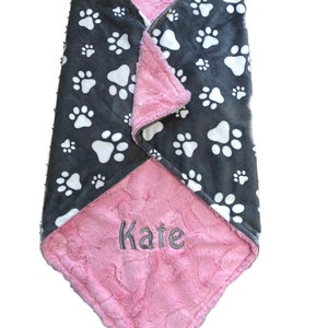 Personalized Gray Paw Print Minky Pet Blanket, Custom Dog Blanket