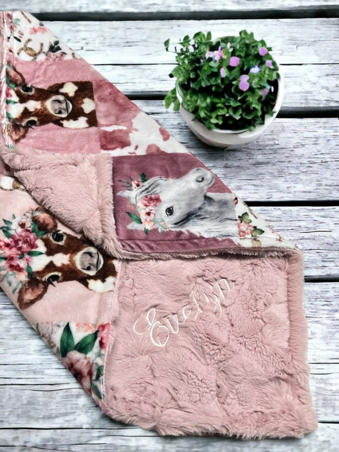 Playing with Horses Minky Blanket