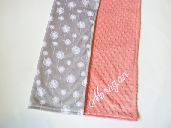 Premier Dandelion Cuddle TealSnow Double Minky Personalized Minky Baby Blanket Baby Girl or Baby Boy- Custom Made