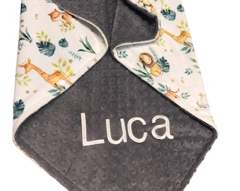 Safari Animals Personalized Baby Blanket, Minky Baby Blanket, Baby Blanket with Name, Monogram Baby Blanket, Gender Neutral Baby Gift