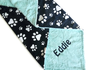 Pet Blanket, Personalized Pet Blanket, Navy Blue Paw Print Puppy Blanket, Scent Blanket, Personalized Dog Blanket, Puppy Blanket
