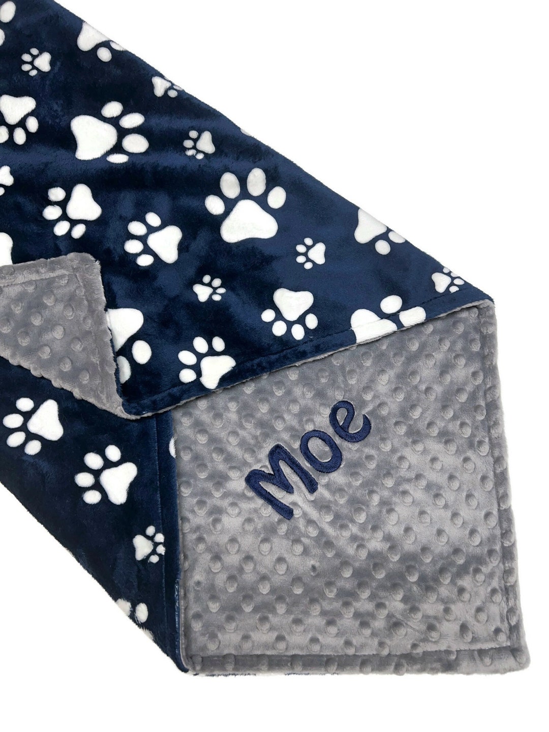 Pet Blanket, Personalized Pet Blanket, Navy Blue Paw Print Puppy