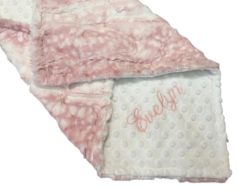 Personalized Rosewater Fawn Minky Blanket or Lovey: Plush Woodland Baby Blanket, Personalized Nursery Decoration or Baby Shower Gift