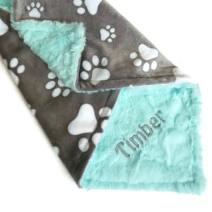 Personalized Paw Print Minky Pet Blanket, Custom Embroidery