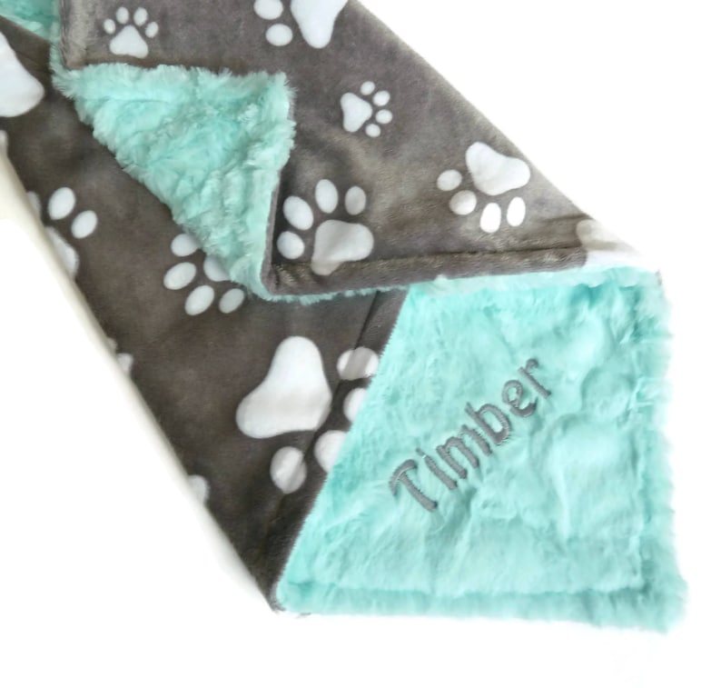 Pet Blanket Personalized Pet Blanket Gray Paw Print Puppy Etsy