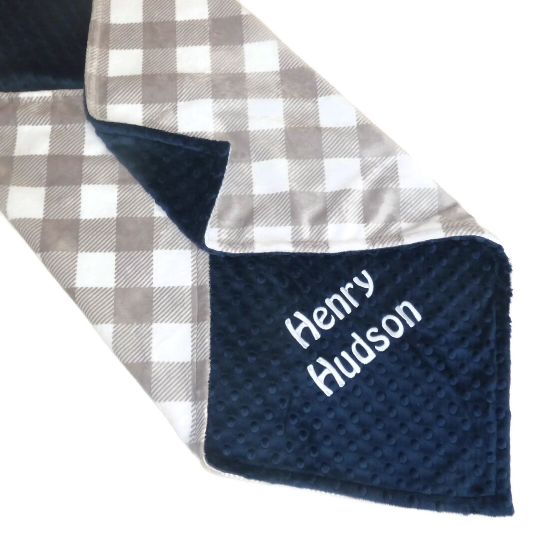 Personalized Minky Baby Blanket or Lovey, Buffalo Plaid Minky Blanket