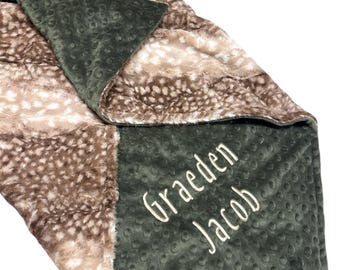 Personalized Fawn Minky Baby Blanket or Lovey: Plush Woodland Baby Lovey, Personalized Double-Sided Cuddle Comfort