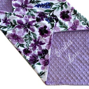 Personalized Baby Blanket or Lovey, Personalized Minky Baby Blanket, Baby Girl Minky blanket, Purple Floral Baby Blanket