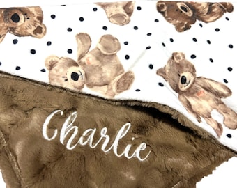Personalized Teddy Bear Minky Baby Blanket