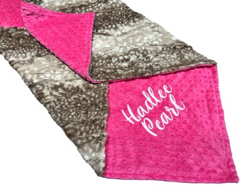 Personalized Fawn Minky Baby Blanket, Woodland Nursery Decor