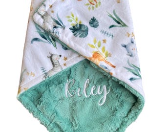 Personalized Minky Baby Blanket, Safari Lion, Newborn Gift