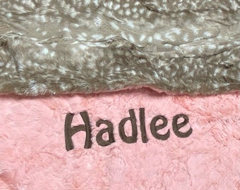 Personalized Fawn Minky Baby Blanket, Lux Cuddle Print