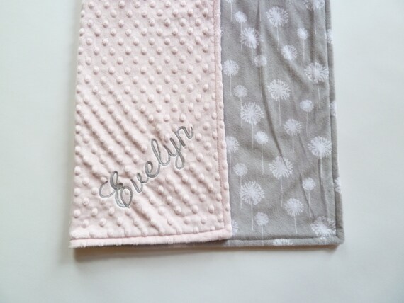 Premier Dandelion Cuddle TealSnow Double Minky Personalized Minky Baby Blanket Baby Girl or Baby Boy- Custom Made