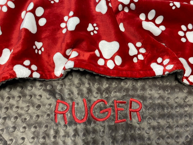 Pet Blanket Personalized Pet Blanket Red Paw Print Puppy Etsy