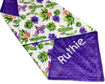 Personalized Cactus Baby Blanket, Minky Desert Nursery Blanket