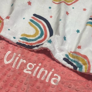 Rainbow Baby Blanket, Rainbow Personalized Baby Blanket or Lovey, Newborn Girl or Newborn Boy, Baby Shower Gift, Newborn Baby, Rainbow Baby