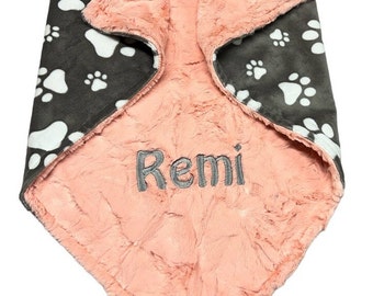 Personalized Paw Print Minky Pet Blanket, Custom Colors