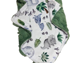 Personalized Dinosaur Baby Blanket, Embroidered Minky Nursery Decor