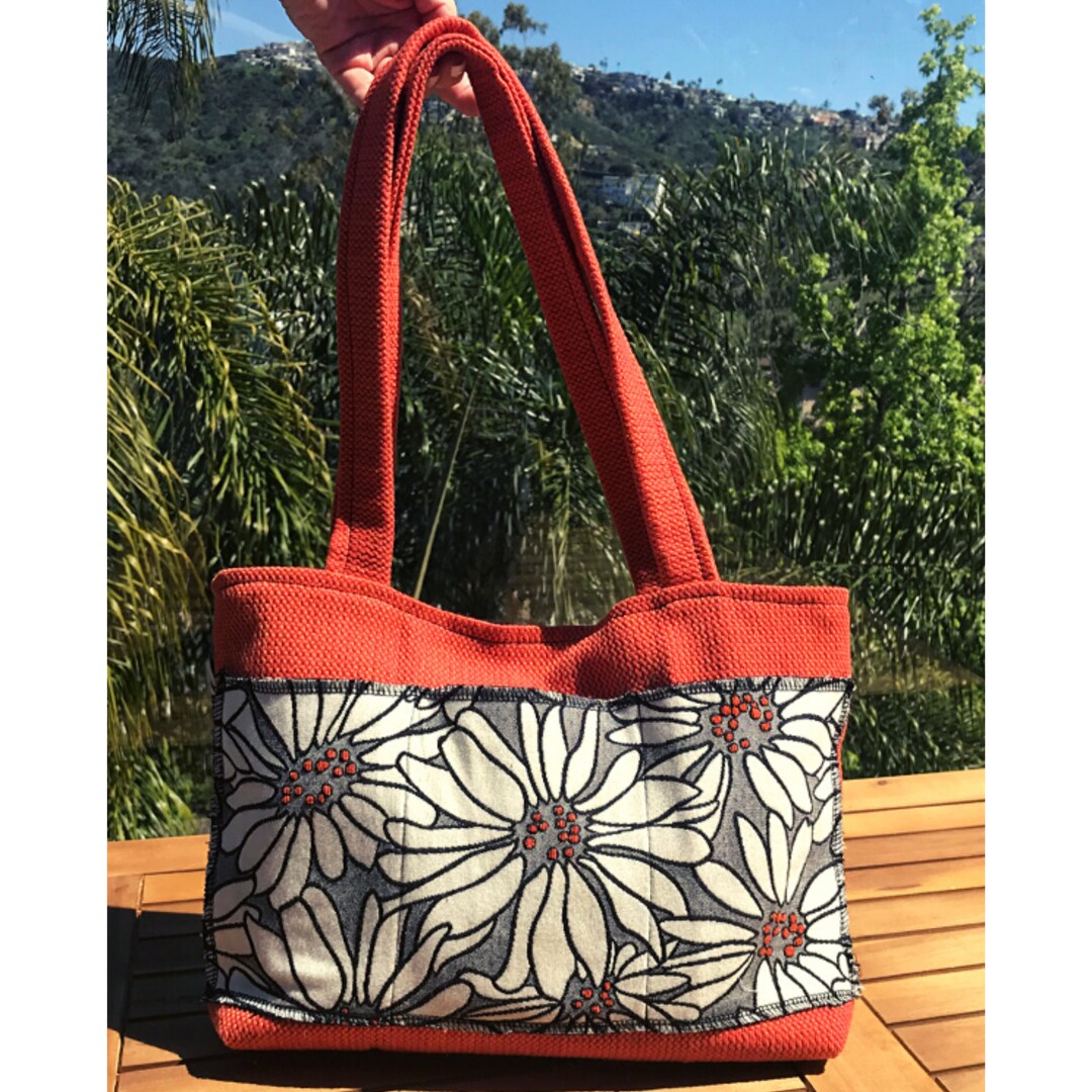 Daisy BAG Italian Fabric Hand Sewn Bag With Three Pockets and Clasp