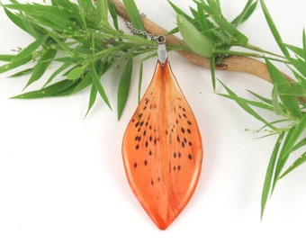 Orange Tiger Lily pendant necklace - Botanical pressed flower jewelry