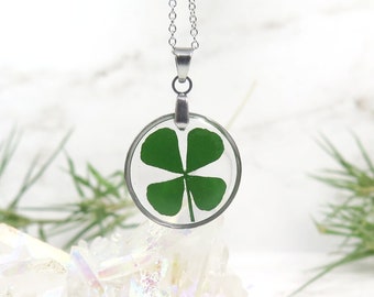 Four leaf clover necklace - Shamrock lucky charm - St. Patricks Gift for women